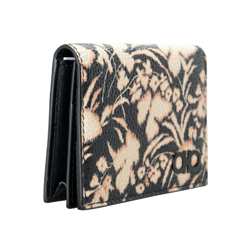 Salvatore Ferragamo Women's Pebbled Leather Floral Print Card Wallet - Picture 3 of 7